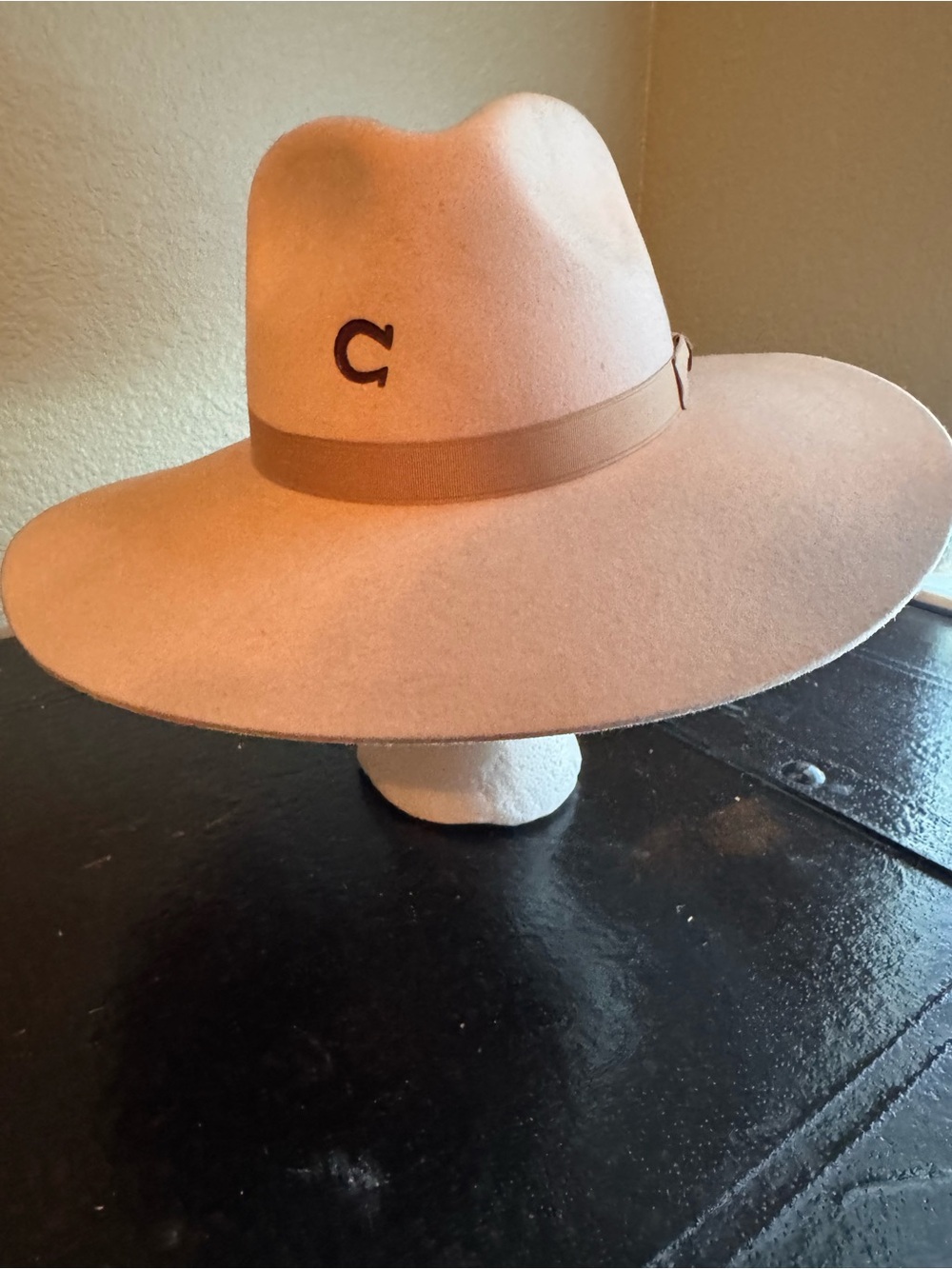 Wide Brim Felt Fedora Hat - Taupe